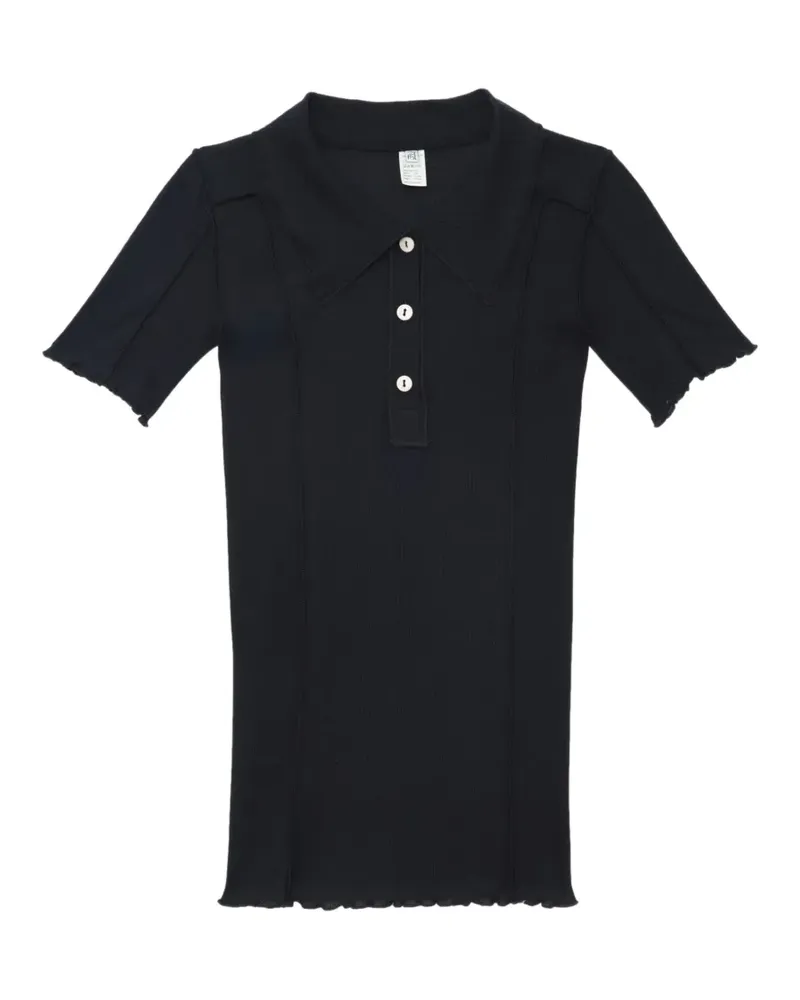 Baserange Omato ribbed-knit polo T-shirt - Schwarz Schwarz