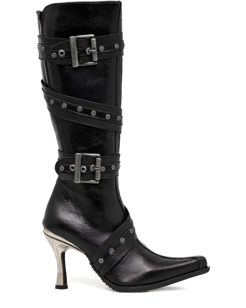 New Rock Spitze Stiefel mit Schnallendetail - Schwarz Schwarz
