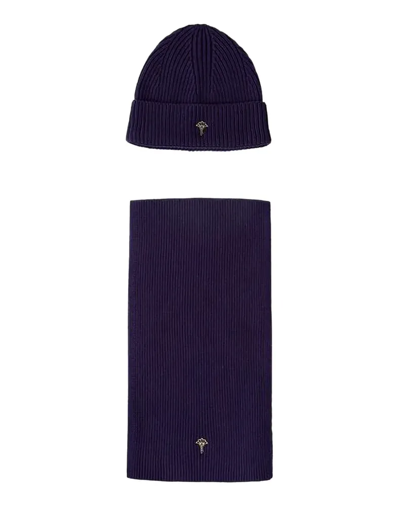 JOOP! logo-plaque ribbed-knit beanie hat and scarf (set of two) - Violett Violett