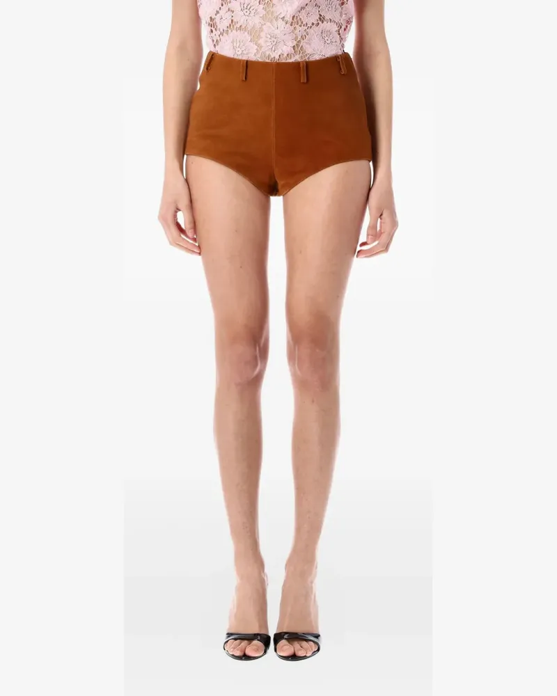 Self-Portrait Kurze Shorts aus Wildleder - Braun Braun