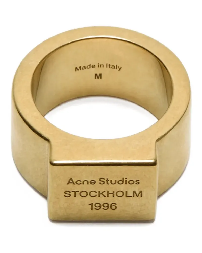 Acne Studios logo-engraved square-face ring - Gold Gold