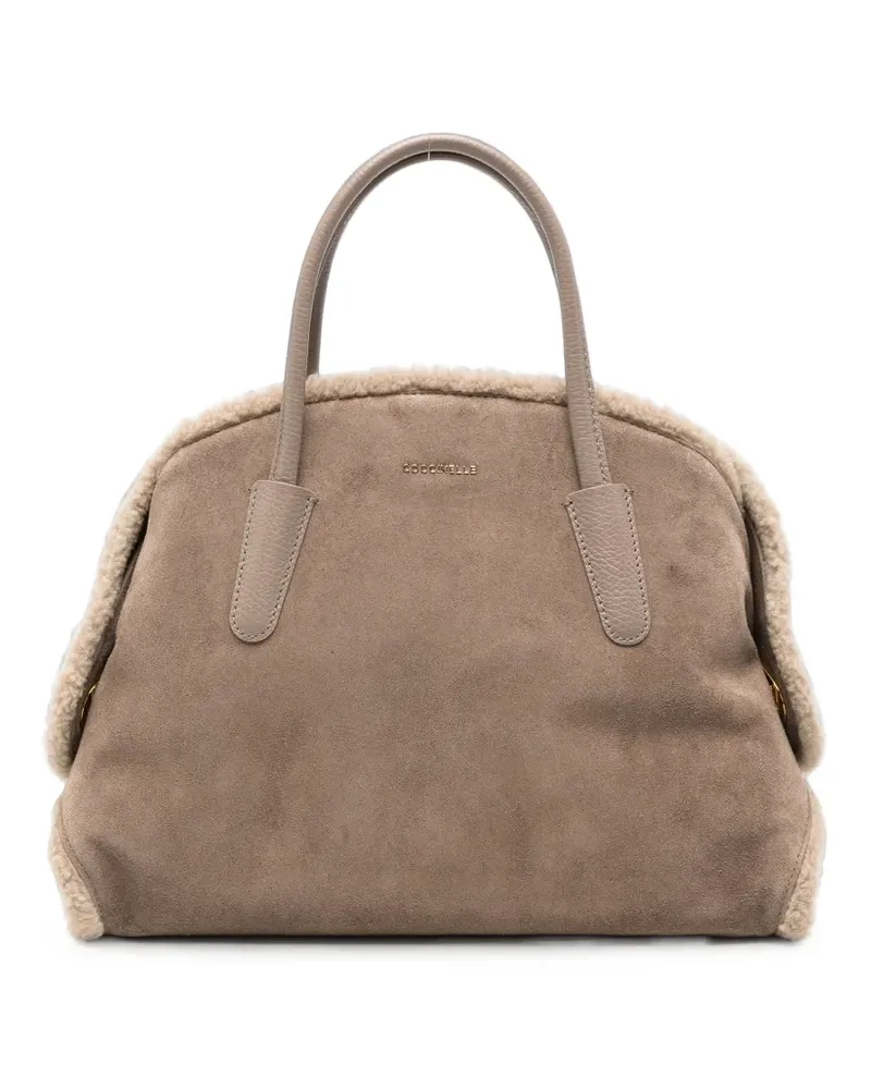 Coccinelle shearling-trim suede shoulder bag - Braun Braun
