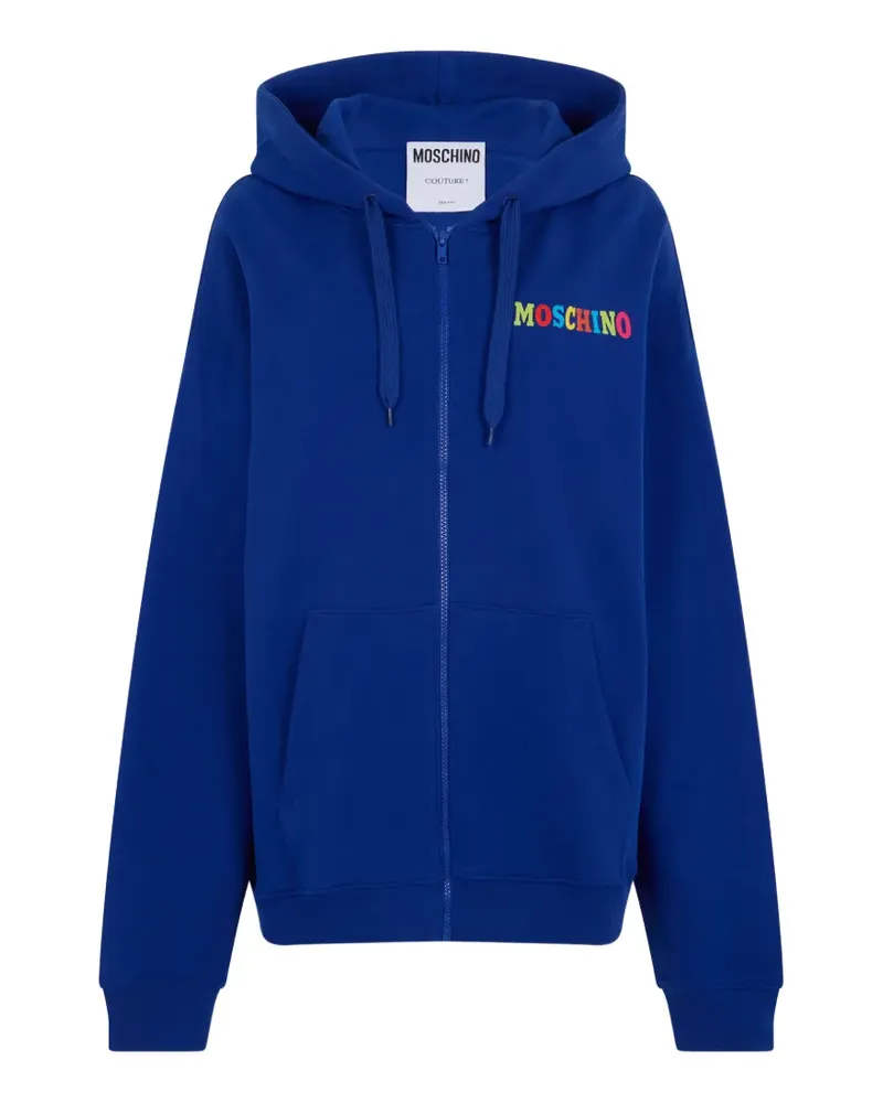 Moschino logo-print zip-up hoodie - Blau Blau