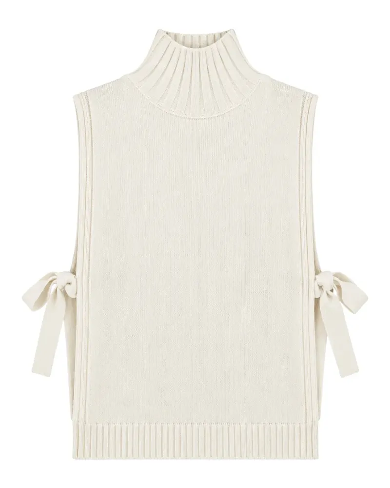 Seventy Ärmelloser Stehkragen-Pullover mit Schleifendetail - Weiß Weiß