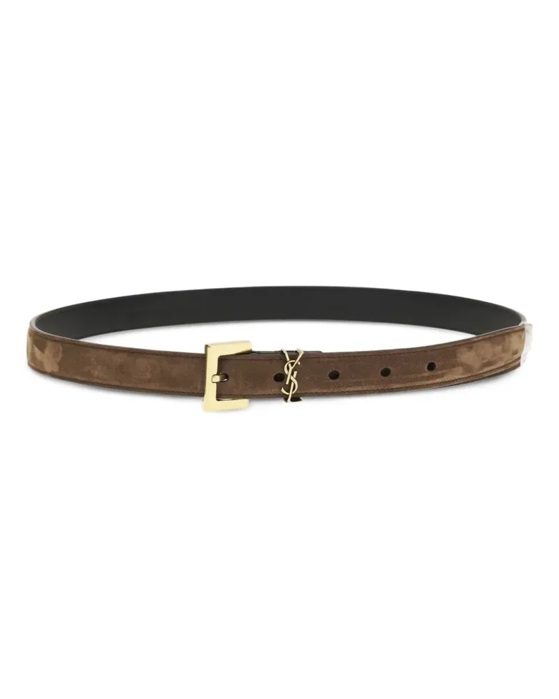 Saint Laurent logo-buckle leather belt - Braun Braun
