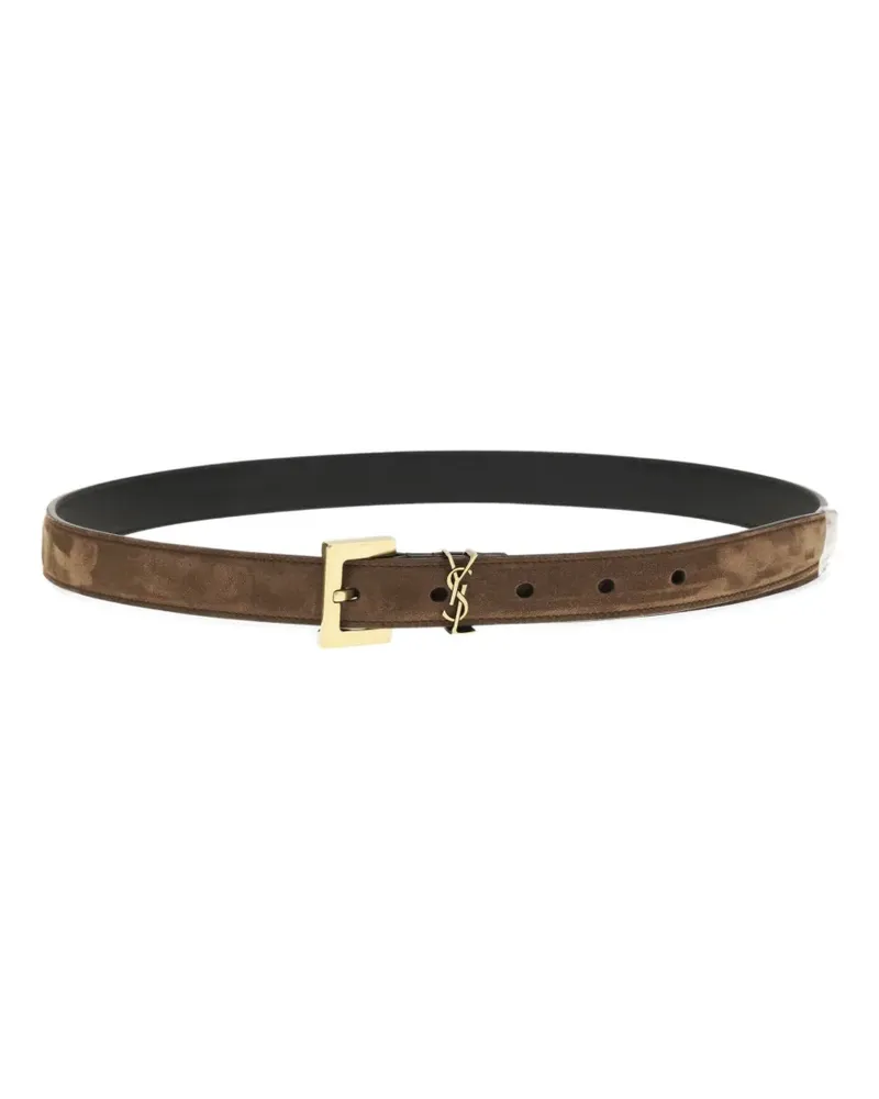 Saint Laurent logo-buckle leather belt - Braun Braun