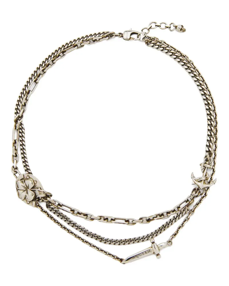 Alexander McQueen Flower Dagger Halskette mit Kettengliedern - Silber Silber