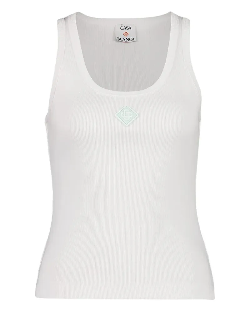 Casablanca Paris Geripptes Tanktop mit Logo-Schild - Weiß Weiß