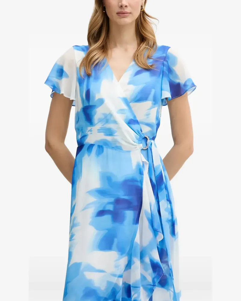 Joseph Ribkoff Gerüschtes Midikleid mit Print - Blau Blau