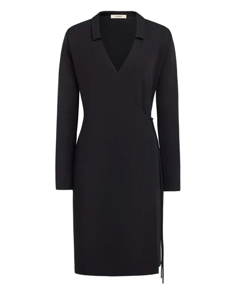 12 STOREEZ Midikleid mit V-Ausschnitt - Schwarz Schwarz