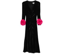 Samt-Midikleid mit Blumendetail - Schwarz