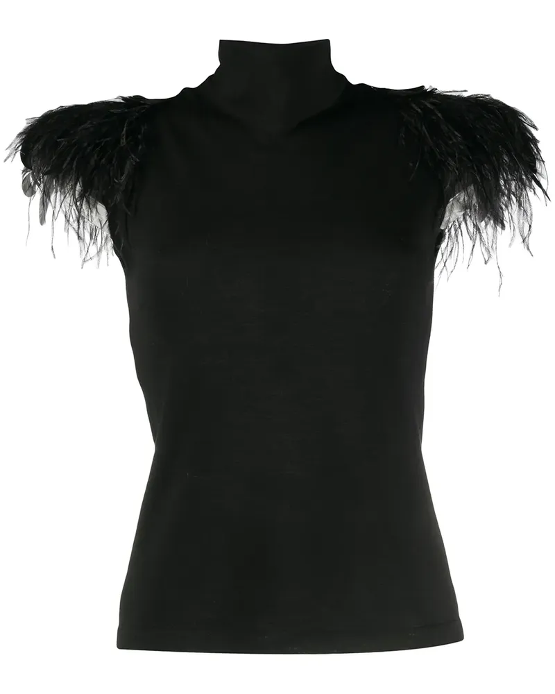Alberta Ferretti Oberteil mit Federn - Schwarz Schwarz