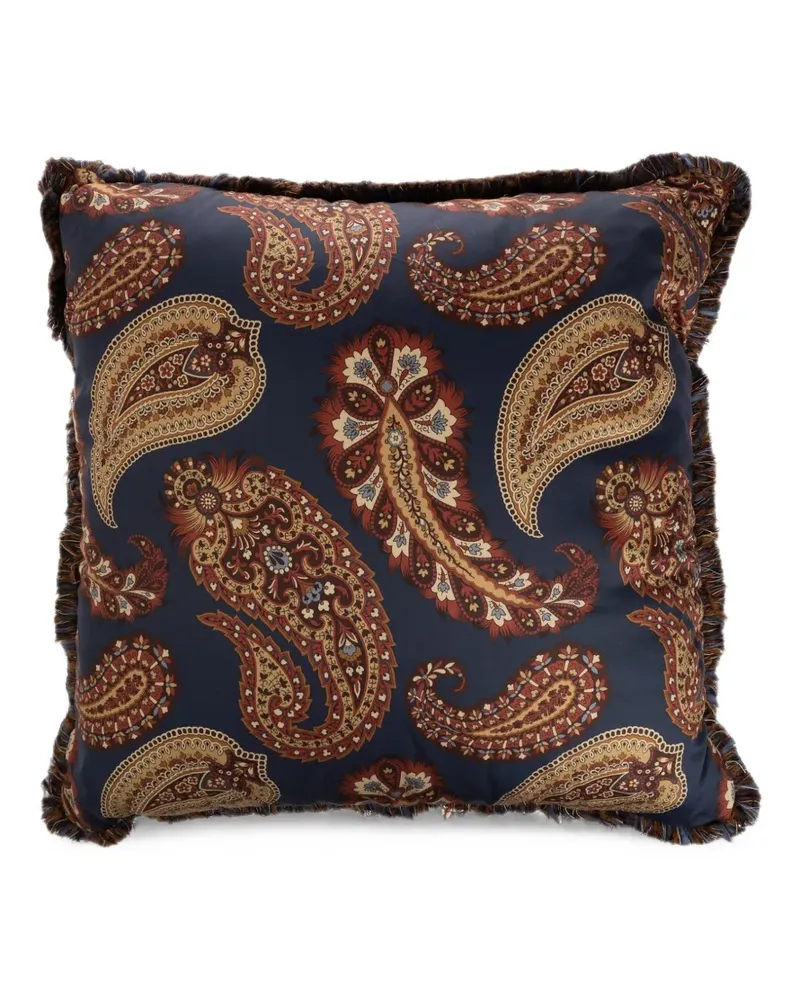 Etro paisley fringed-edge cushion - Blau Blau