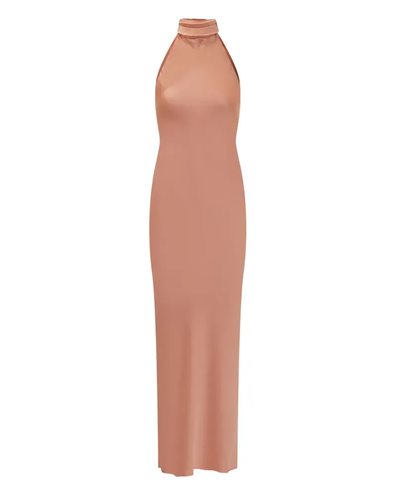 ACTUALEE Satin-Maxikleid mit Stehkragen - Rosa Rosa