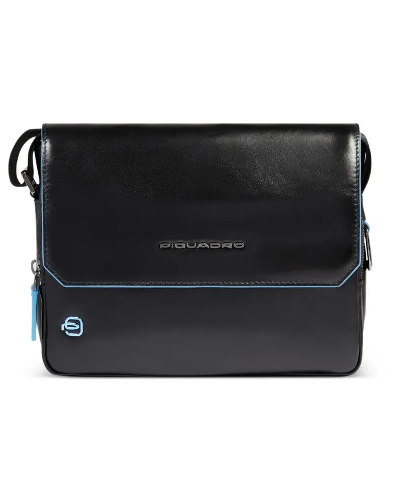 Piquadro Schultertasche mit Logo-Schild - Schwarz Schwarz