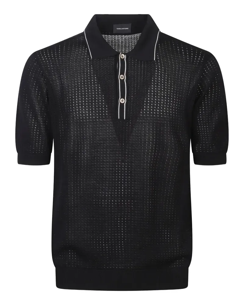 Tagliatore perforated-design polo shirt - Schwarz Schwarz