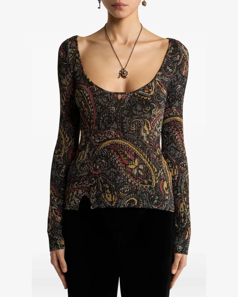 Etro ribbed sweater with floral Paisley motif - Schwarz Schwarz