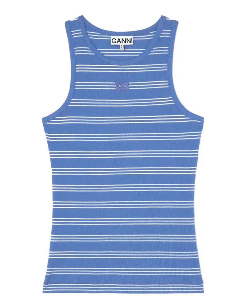 Ganni striped logo-embroidered tank top - Blau Blau