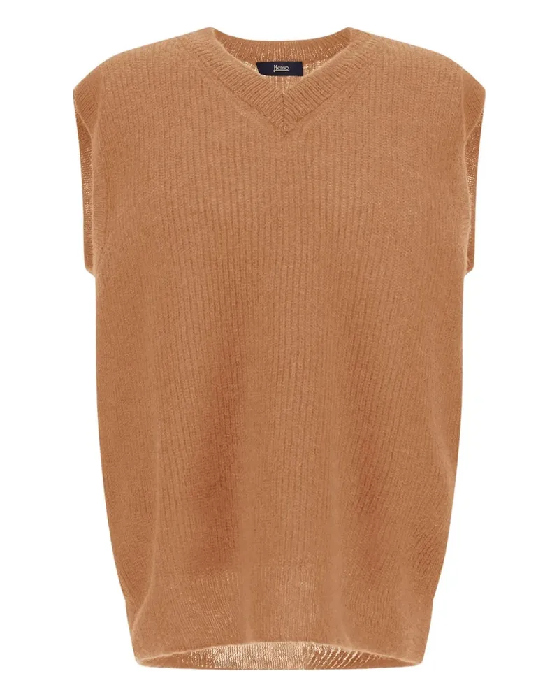 Herno Pullunder mit geripptem V-Ausschnitt - Braun Braun