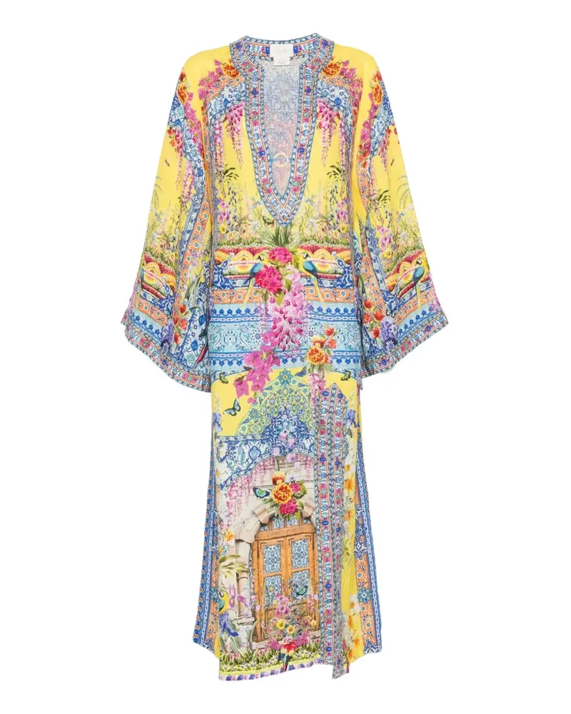 Camilla V-Ausschnitt-Midikleid mit Blumen-Print - Gelb Gelb