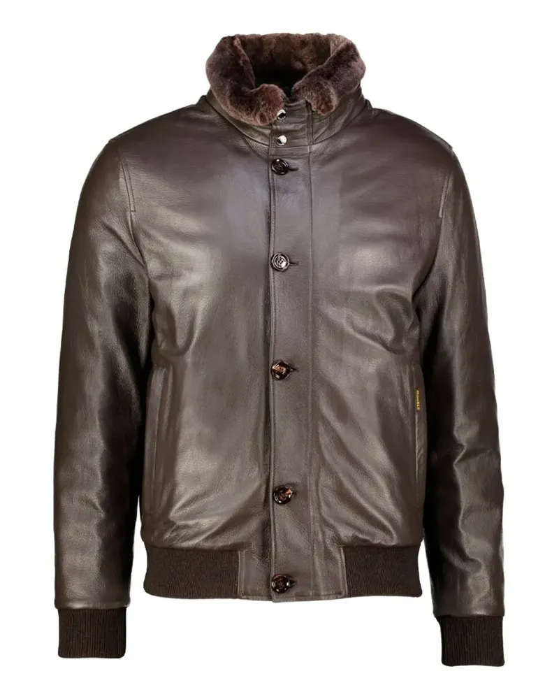 MOORER Cleros-P1 shearling-collar leather jacket - Braun Braun