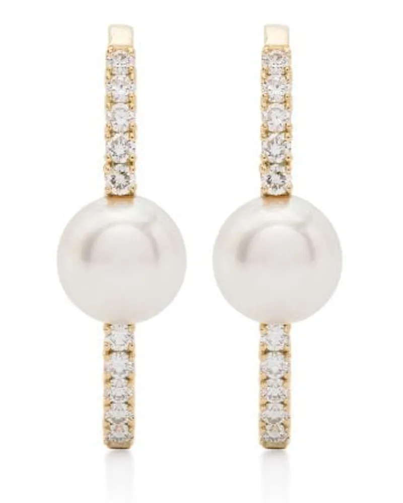MIZUKI 18kt Sleek Gelbgoldohrringe mit Akoya-Perlen und Diamanten Gold