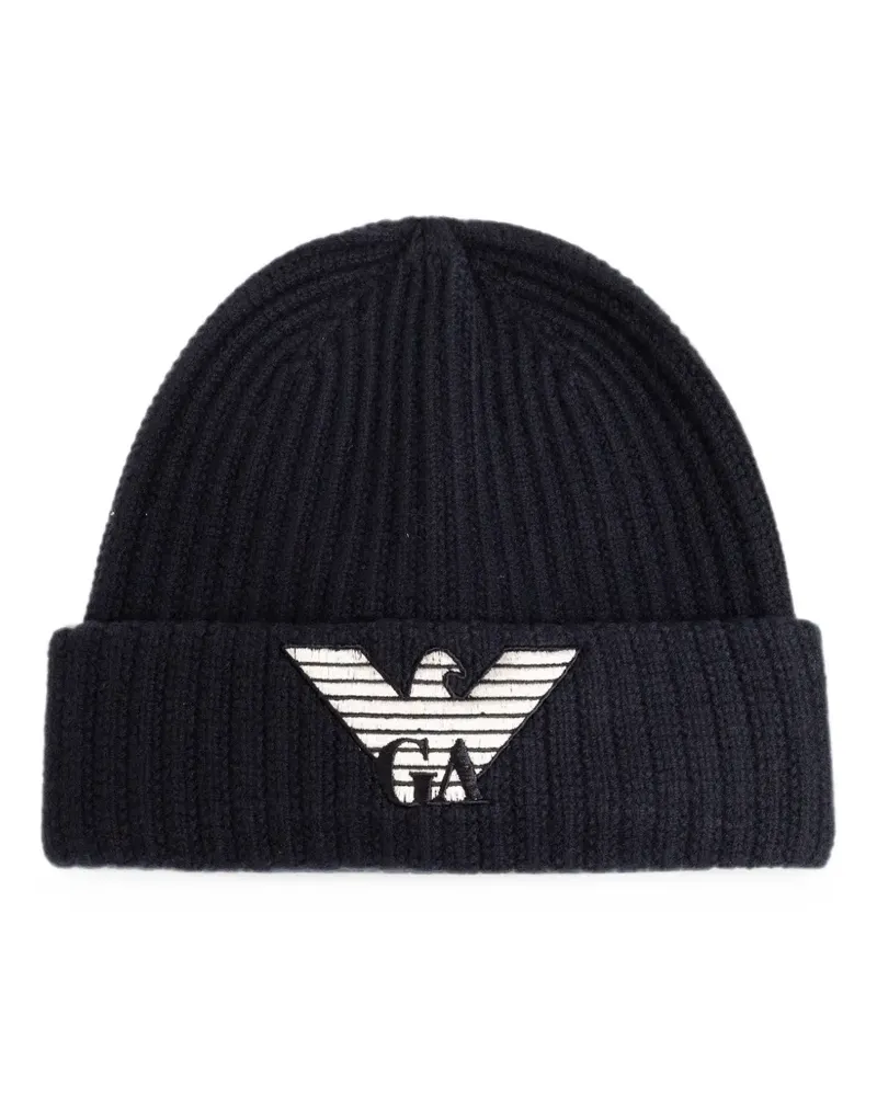 Emporio Armani Beanie mit Logo-Stickerei - Blau Blau
