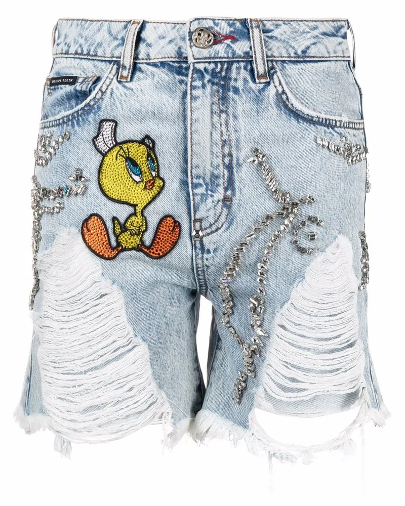 Philipp Plein Looney Tunes Jeans-Shorts Blau