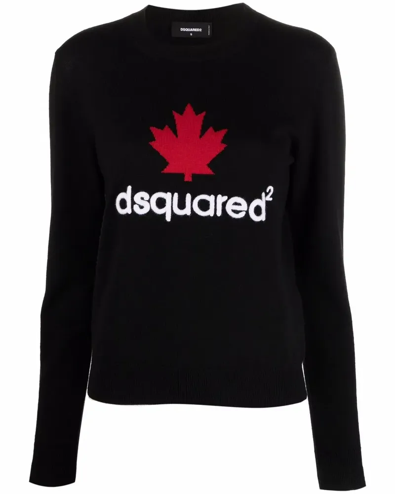 Dsquared2 Gestrickter Pullover mit Ahornblatt - Schwarz Schwarz