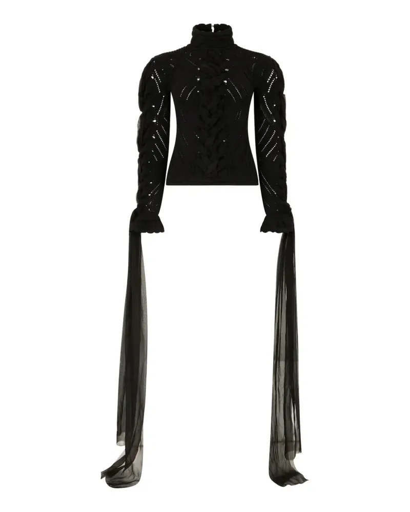 Roberto Cavalli Pointelle-Pullover mit Flechtdetail - Schwarz Schwarz