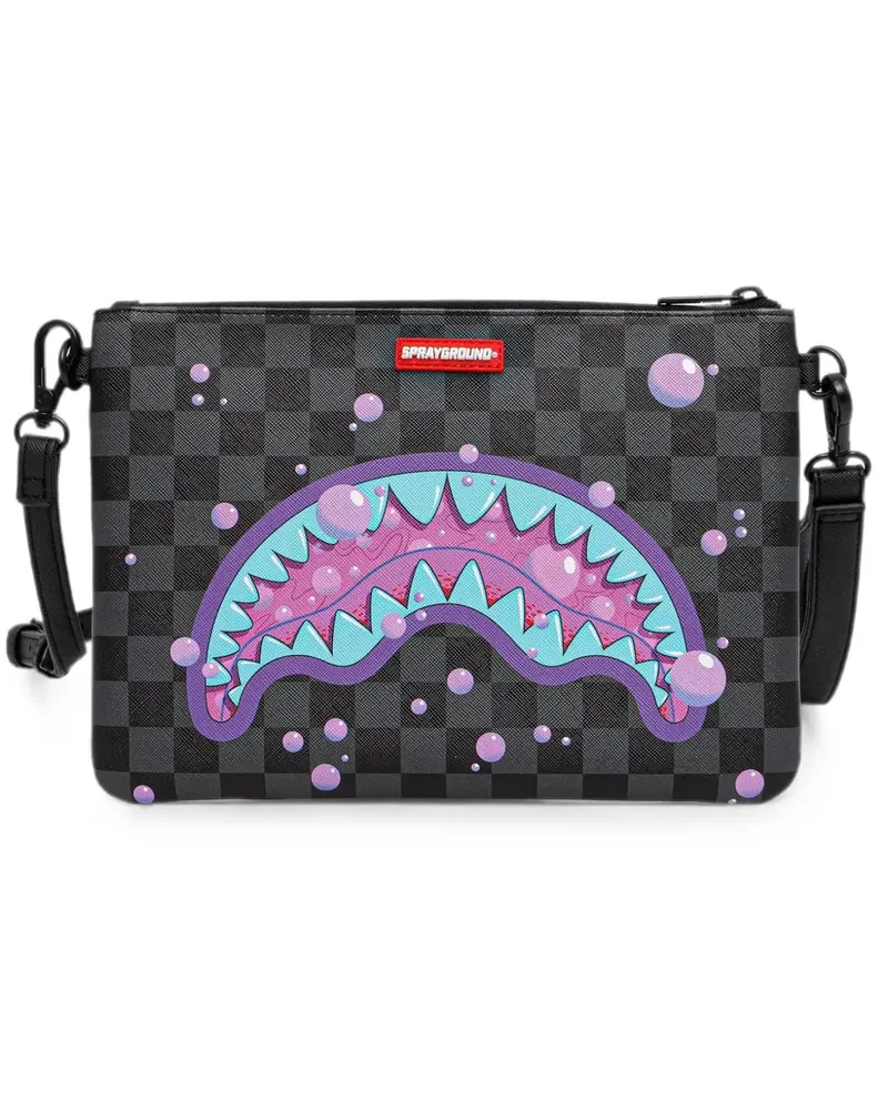 Sprayground purple Slime checkered shark-mouth clutch bag - Schwarz Schwarz