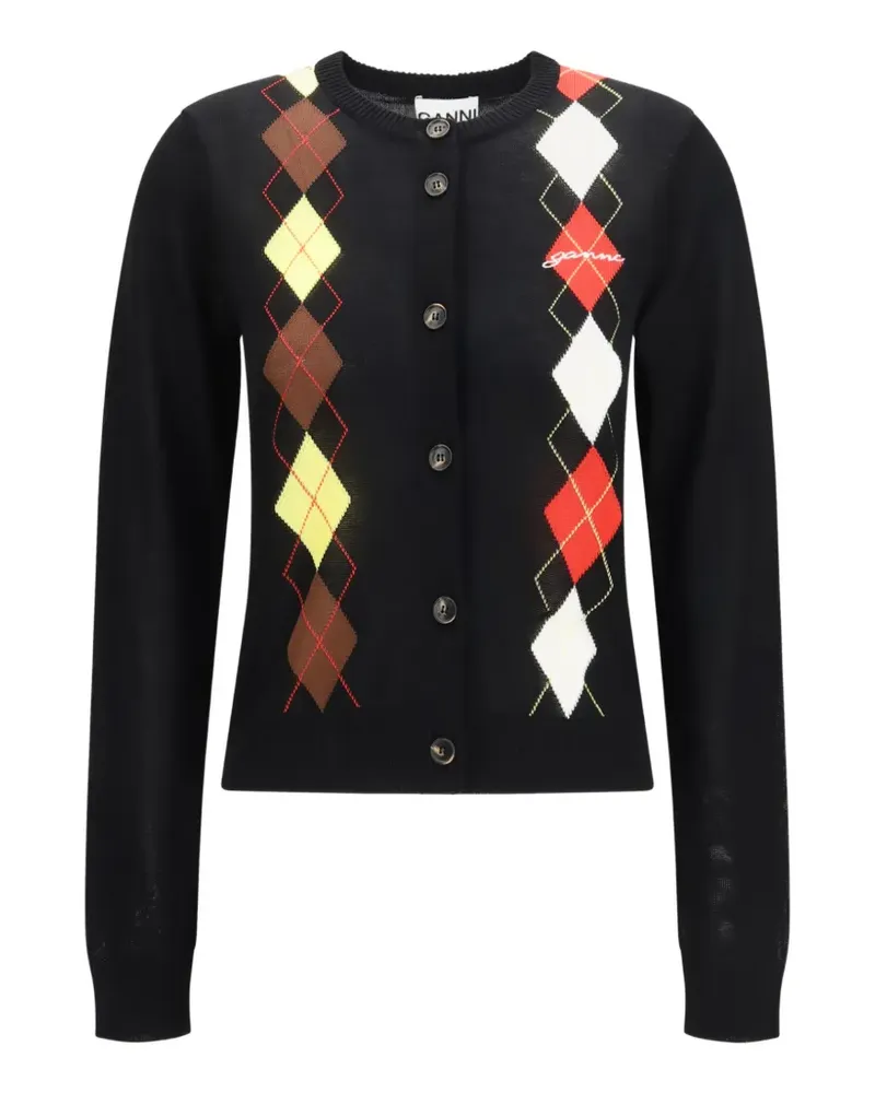 Ganni diamond-pattern cardigan - Schwarz Schwarz