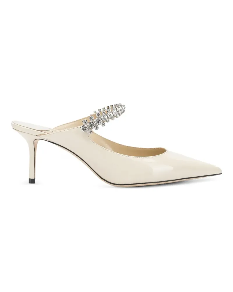 Jimmy Choo Bing 65 linen patent-leather mules with crystal strap - Nude Nude