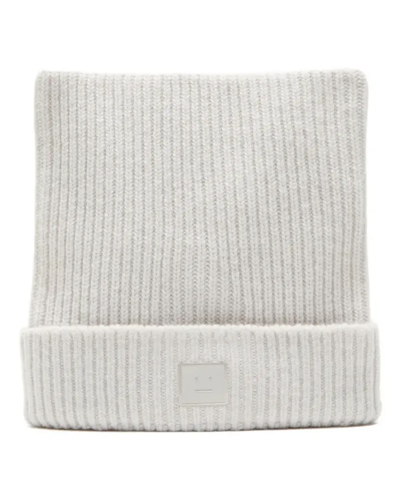 Acne Studios Gerippte Beanie mit Gesicht-Patch - Grau Grau