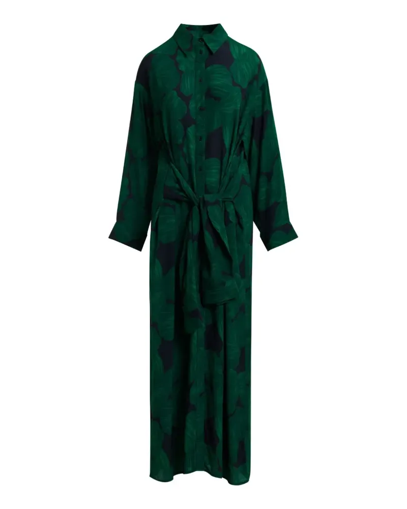 Essentiel Gebundenes Hemd-Midikleid mit tropischem Print - Grün Grün