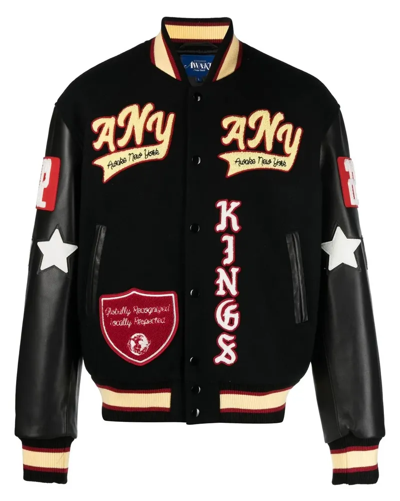 AWAKE NY Sportjacke mit Löwen-Patch - Schwarz Schwarz