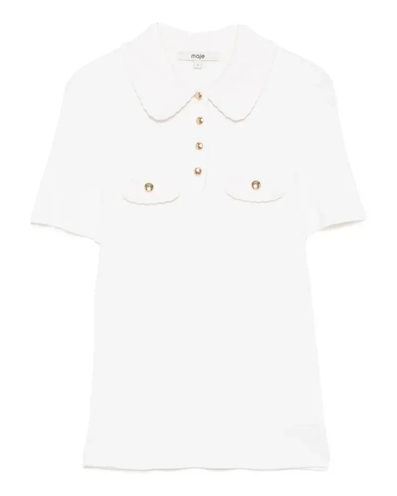 Maje ribbed-knit short-sleeve polo top - Nude Nude