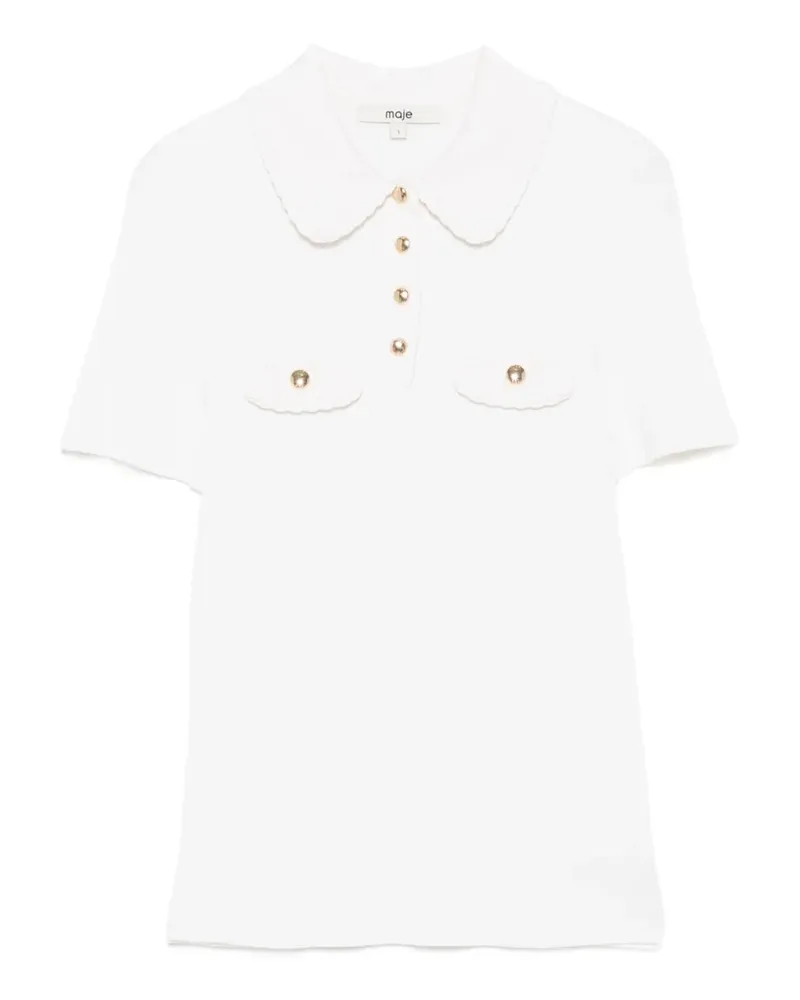 Maje ribbed-knit short-sleeve polo top - Nude Nude