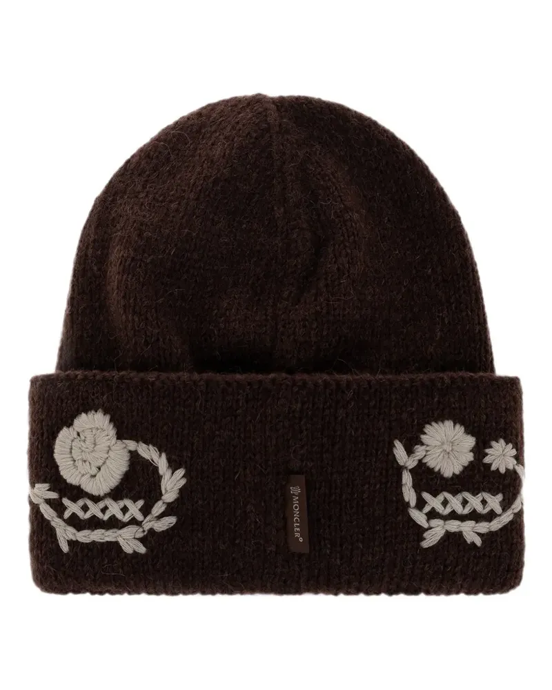 Moncler embroidered-knit beanie hat - Braun Braun