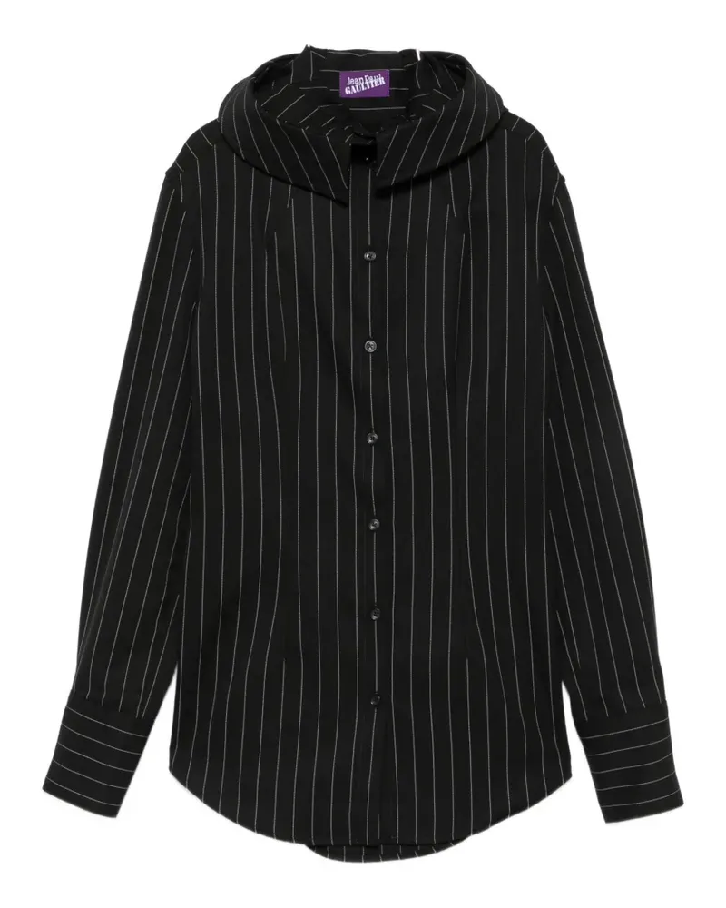 Jean Paul Gaultier pinstripe-pattern hooded shirt - Schwarz Schwarz