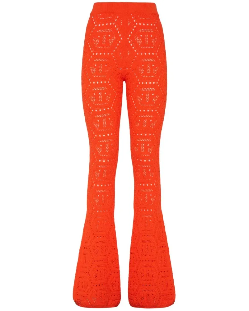 Philipp Plein Bootcut-Hose mit Monogramm-Intarsie Orange