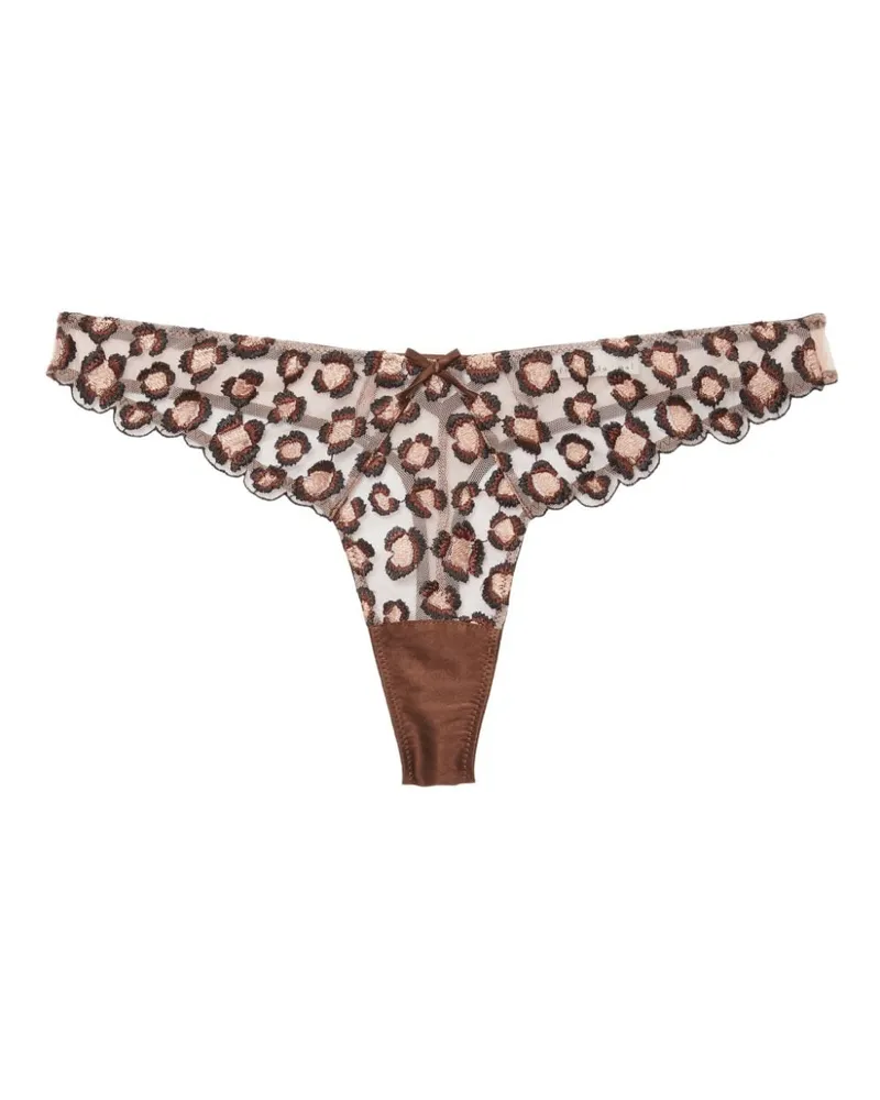 Fleur Du Mal Tanga mit Leoparden-Stickerei - Braun Braun