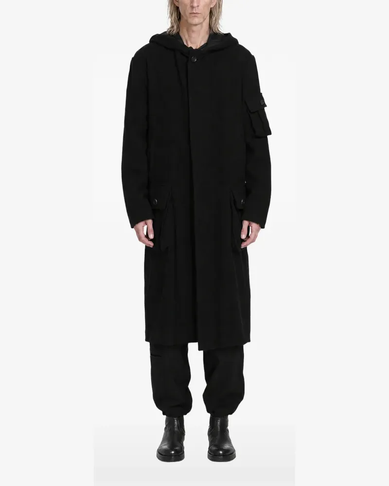 Yohji Yamamoto hooded 3-pocket coat - Schwarz Schwarz