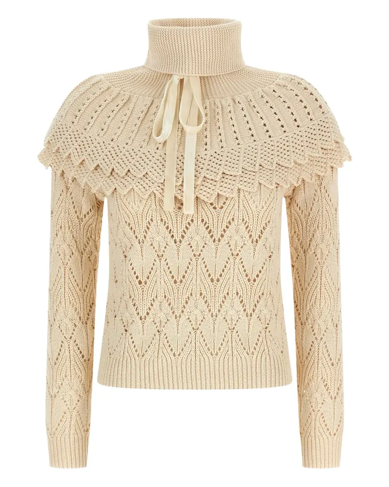 Zimmermann Gehäkelter Pullover mit Rüschenkragen - Nude Nude