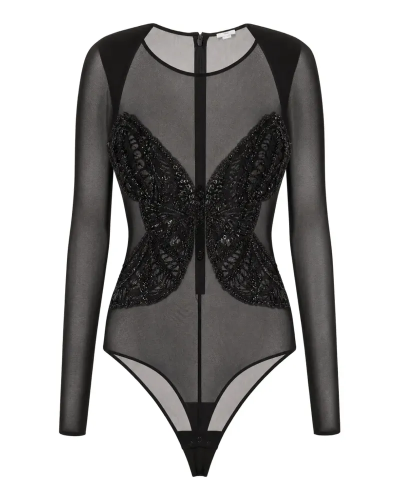 Elisabetta Franchi butterfly-patch sheer bodysuit - Schwarz Schwarz
