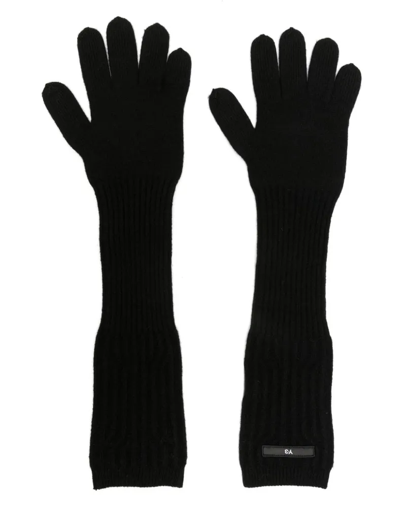 Y-3 Gerippte Handschuhe mit Logo - Schwarz Schwarz