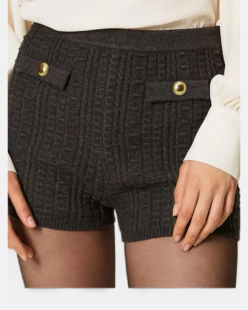 Twin-Set Gestrickte Shorts mit Metallknöpfen - Grau Grau