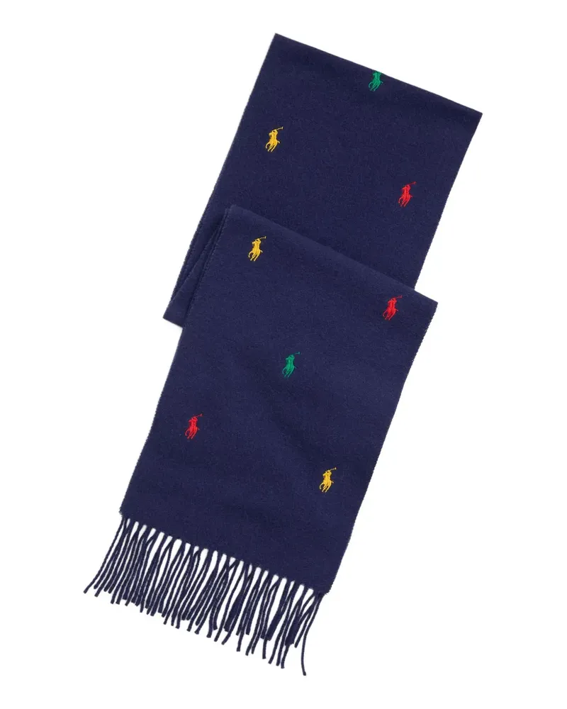 Ralph Lauren Bestickter Schal mit Fransen - Blau Blau