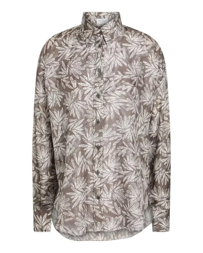 Brunello Cucinelli Hemd mit Blatt-Print - Braun Braun