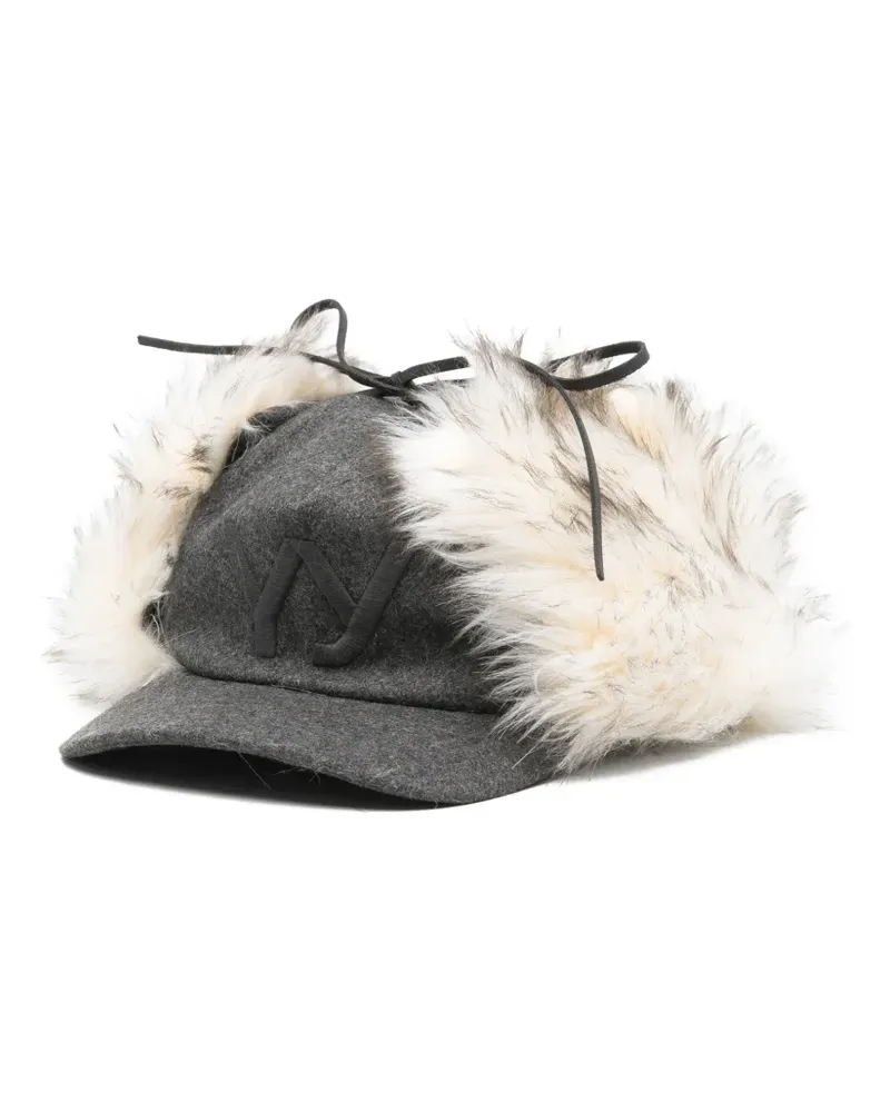 OPEN YY Baseballkappe aus Faux Fur mit Ohrenklappen - Grau Grau